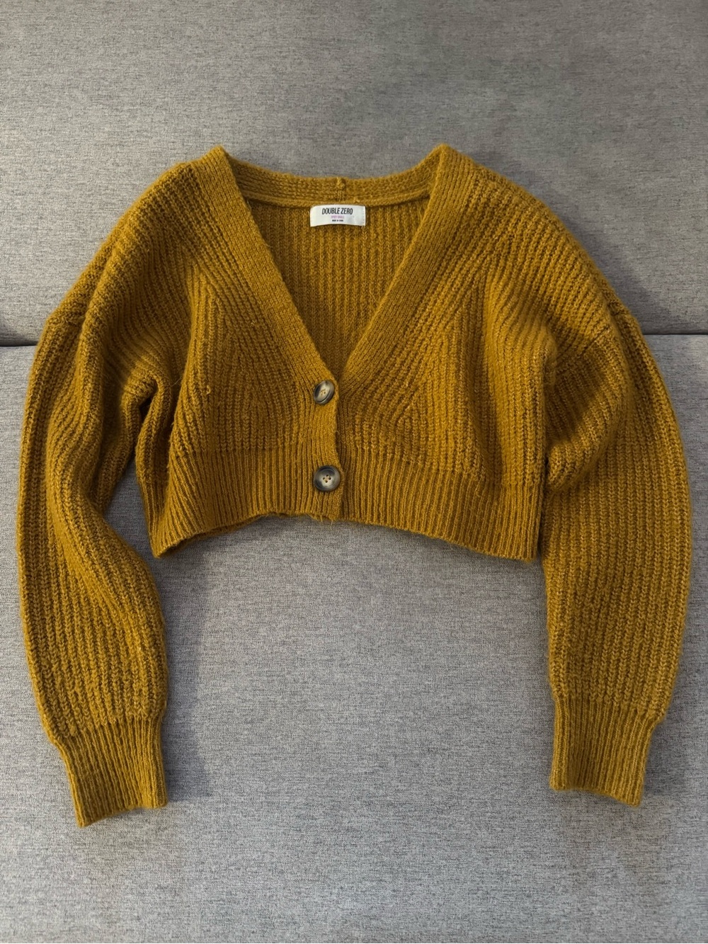 Double Zero cropped mustard yellow cardigan